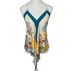 Decree Halter Top Medium M Floral Handkerchief Hem Sleeveless Boho Tank Y2K‎